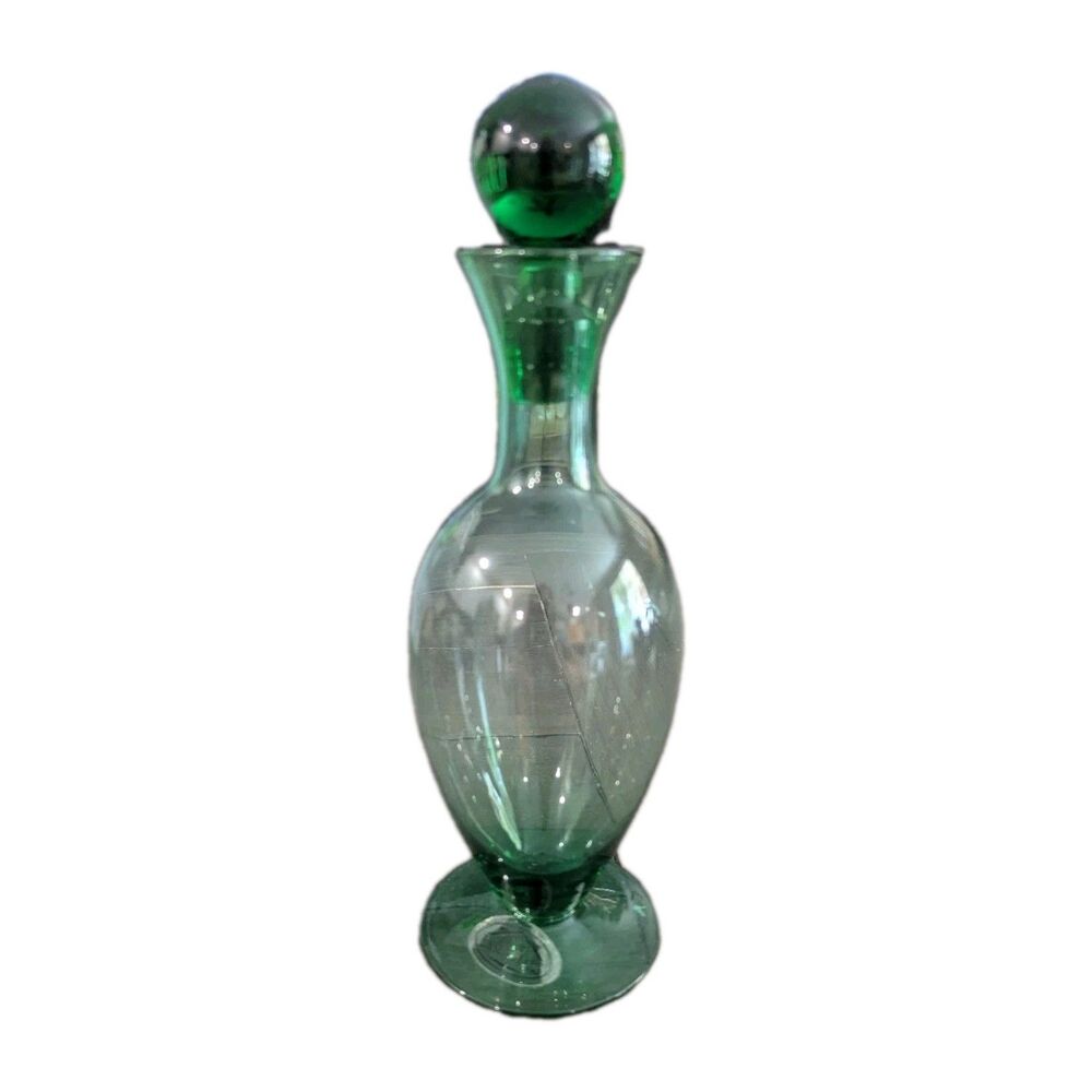 Vintage Mid Century Modern Retro Art Green Glass Decanter